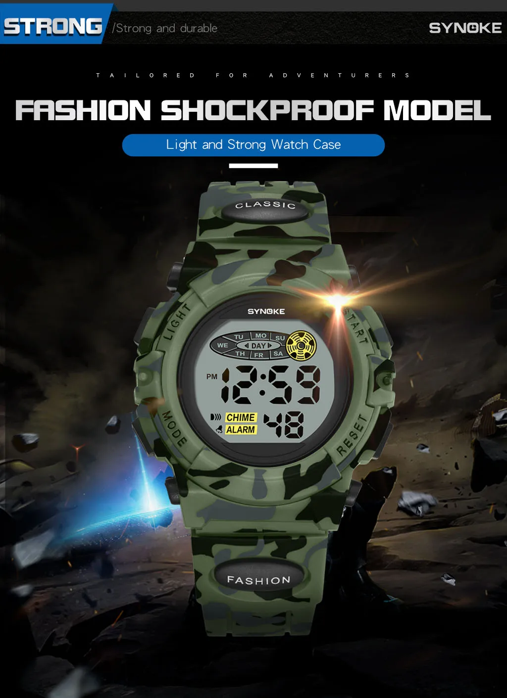 SYNOKE Student Sport Watch For Kids Colorful Electronic Watches Waterproof Clock Children Digital Watch For Boys Camouflage