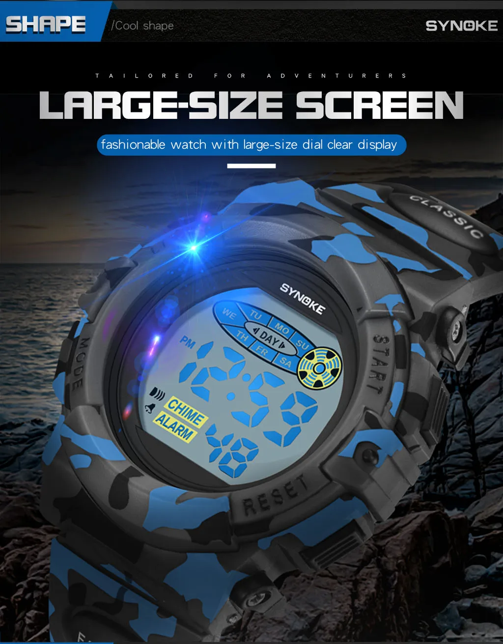 SYNOKE Student Sport Watch For Kids Colorful Electronic Watches Waterproof Clock Children Digital Watch For Boys Camouflage