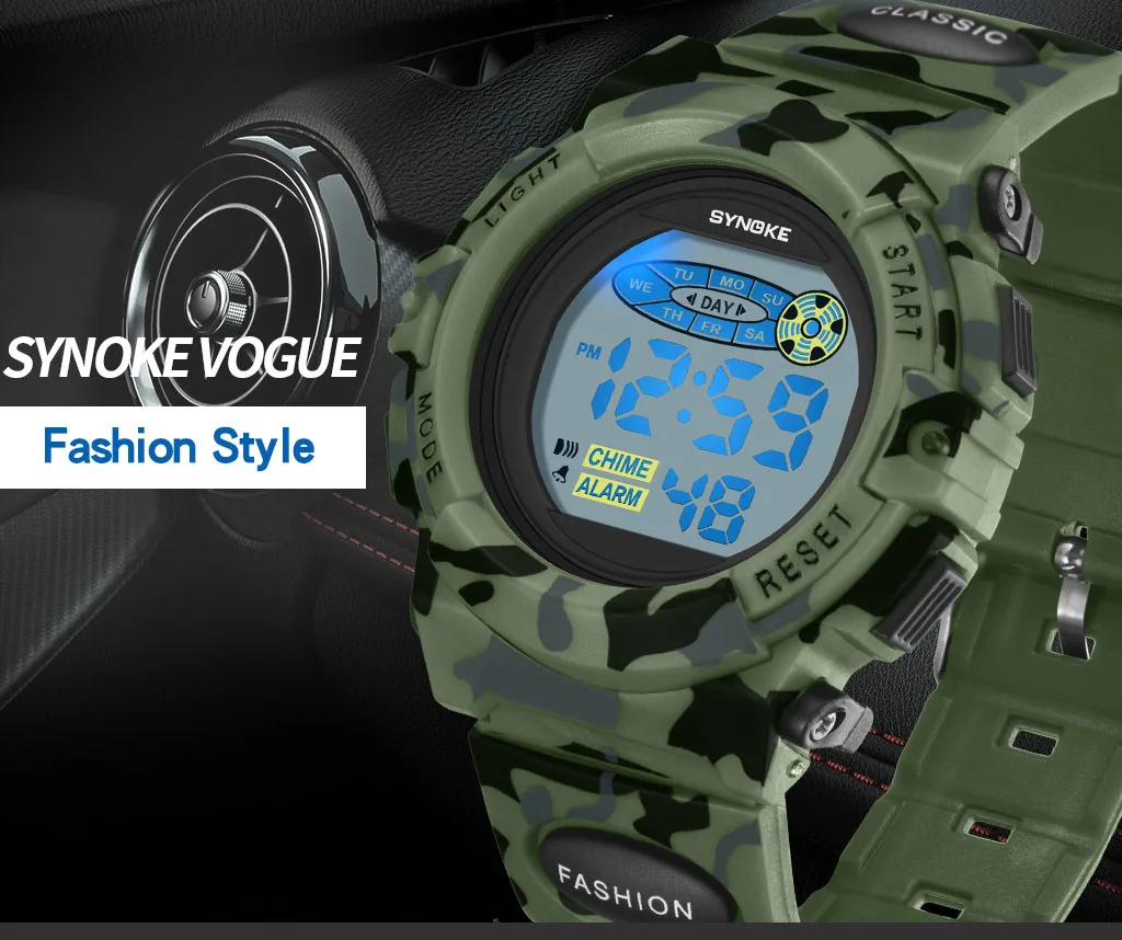 SYNOKE Student Sport Watch For Kids Colorful Electronic Watches Waterproof Clock Children Digital Watch For Boys Camouflage