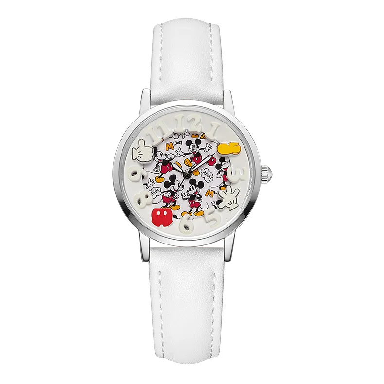 Disney Boys Fashion Cartoon Watch Cute Kids Mickey Mouse Watches Children Boys Girls Pu Leather Quartz WristWatch Clock Gift