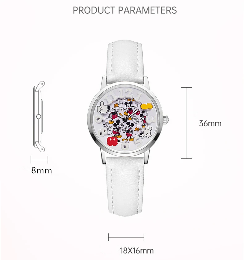 Disney Boys Fashion Cartoon Watch Cute Kids Mickey Mouse Watches Children Boys Girls Pu Leather Quartz WristWatch Clock Gift