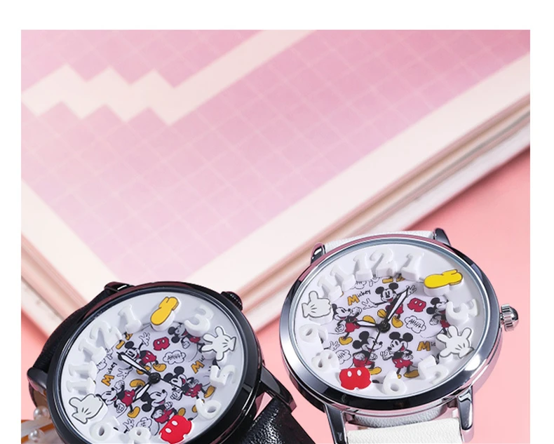 Disney Boys Fashion Cartoon Watch Cute Kids Mickey Mouse Watches Children Boys Girls Pu Leather Quartz WristWatch Clock Gift