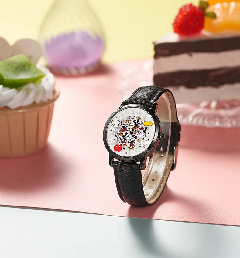 Disney Boys Fashion Cartoon Watch Cute Kids Mickey Mouse Watches Children Boys Girls Pu Leather Quartz WristWatch Clock Gift