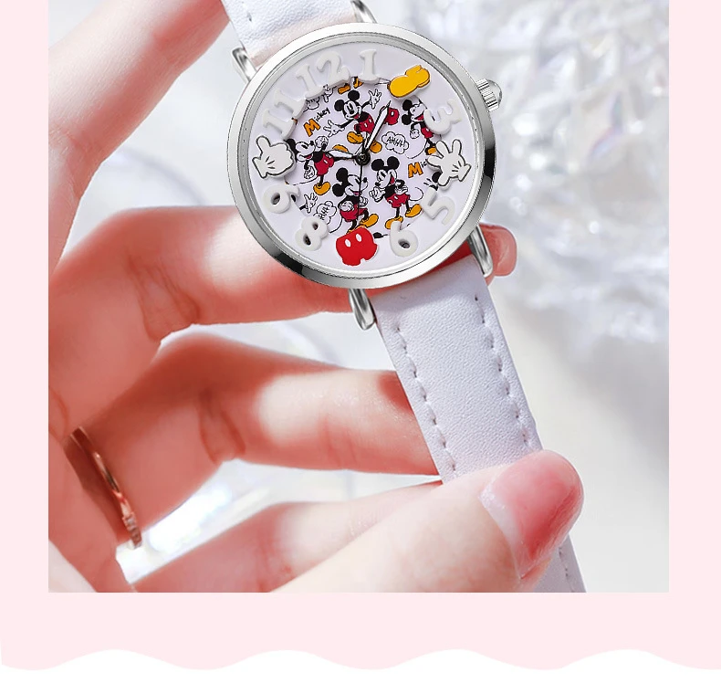 Disney Boys Fashion Cartoon Watch Cute Kids Mickey Mouse Watches Children Boys Girls Pu Leather Quartz WristWatch Clock Gift