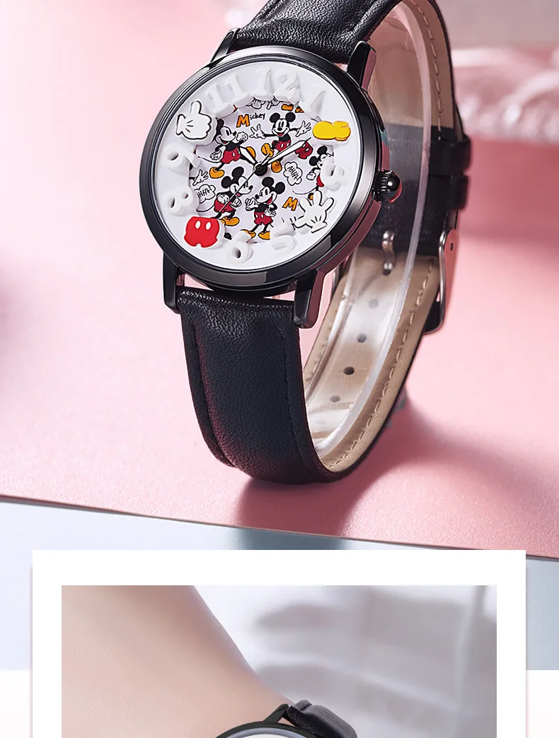 Disney Boys Fashion Cartoon Watch Cute Kids Mickey Mouse Watches Children Boys Girls Pu Leather Quartz WristWatch Clock Gift