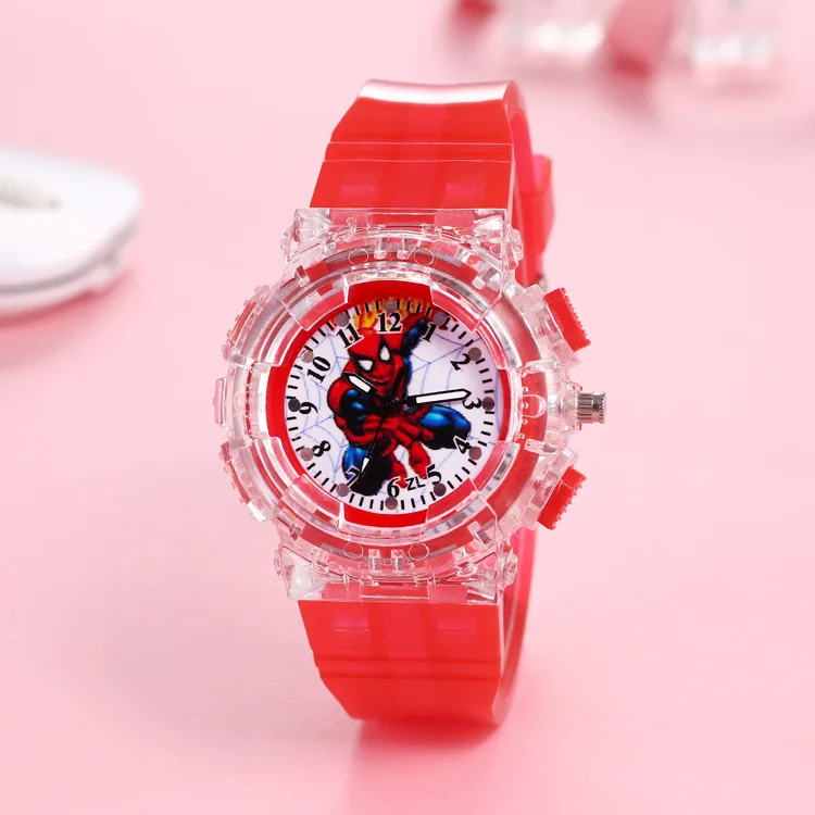 Disney Spider-Man Children Watches Boys Colorful Light Source Silicone Princess Elsa Kids Watch Student Gift Wrist Clock