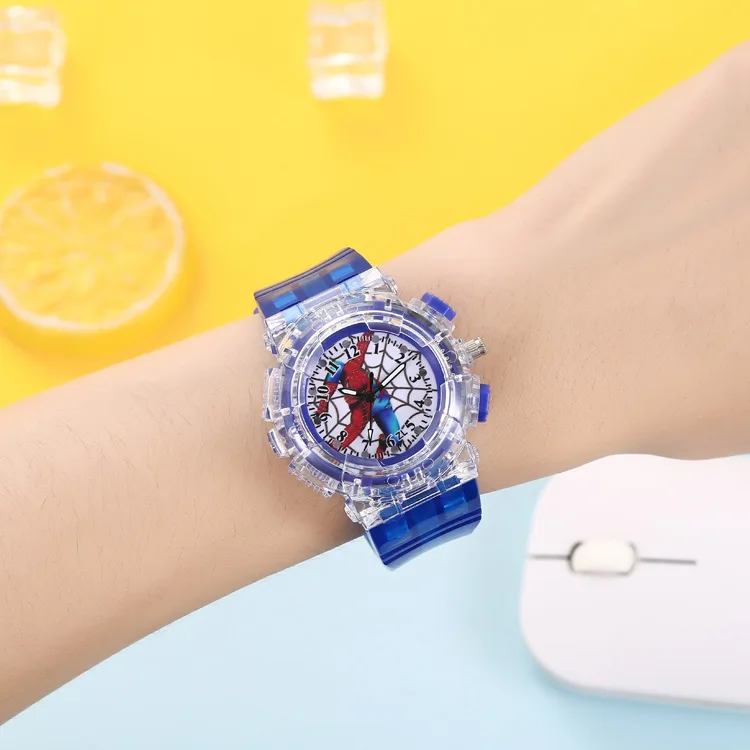 Disney Spider-Man Children Watches Boys Colorful Light Source Silicone Princess Elsa Kids Watch Student Gift Wrist Clock