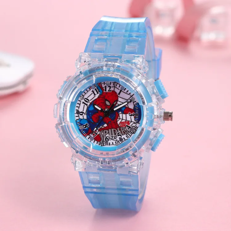 Disney Spider-Man Children Watches Boys Colorful Light Source Silicone Princess Elsa Kids Watch Student Gift Wrist Clock