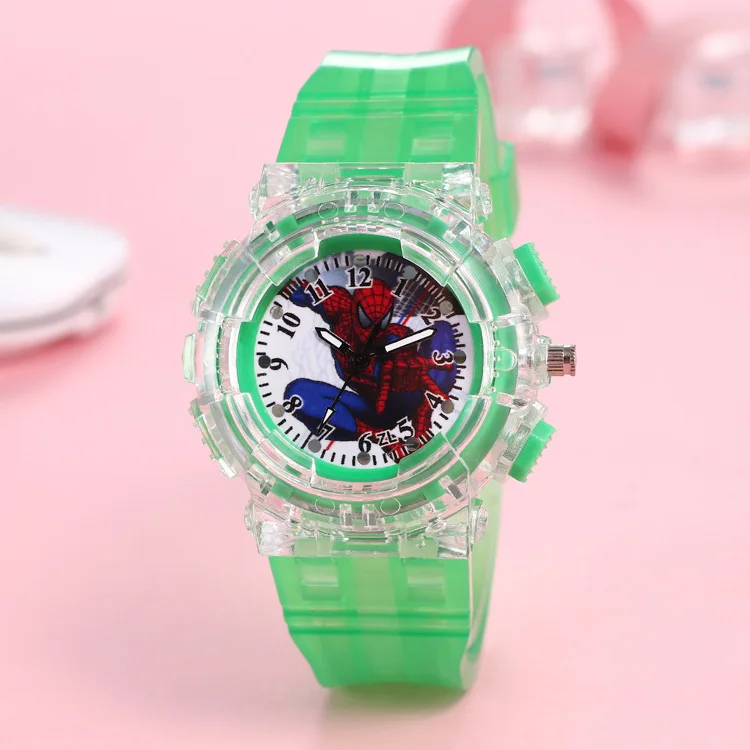 Disney Spider-Man Children Watches Boys Colorful Light Source Silicone Princess Elsa Kids Watch Student Gift Wrist Clock