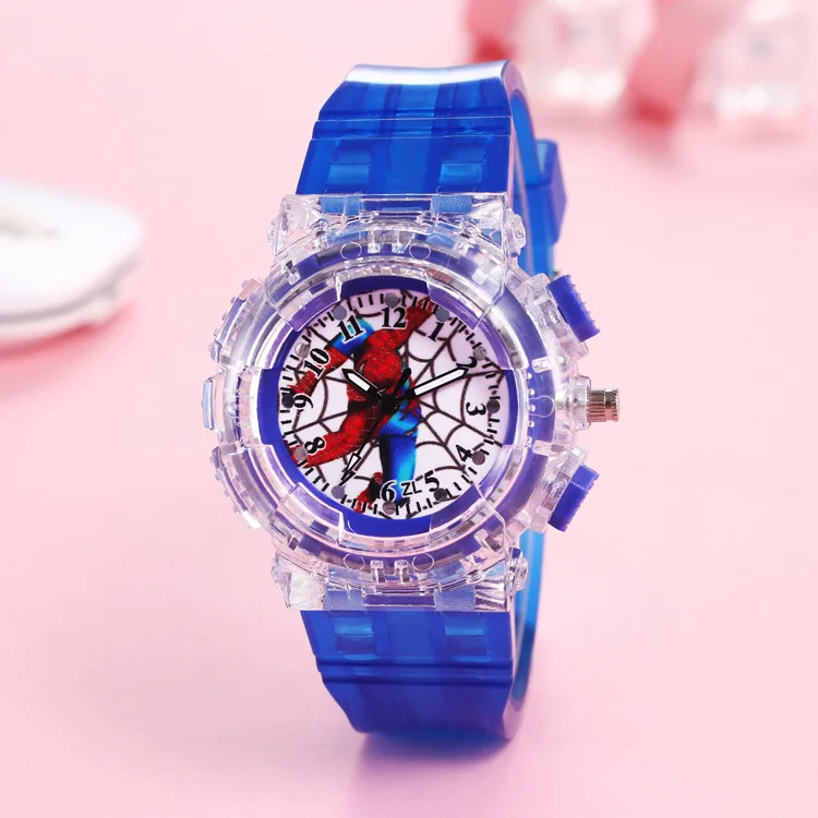 Disney Spider-Man Children Watches Boys Colorful Light Source Silicone Princess Elsa Kids Watch Student Gift Wrist Clock