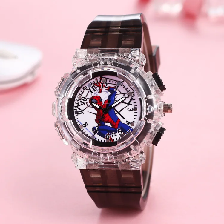 Disney Spider-Man Children Watches Boys Colorful Light Source Silicone Princess Elsa Kids Watch Student Gift Wrist Clock