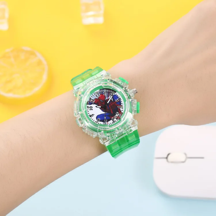 Disney Spider-Man Children Watches Boys Colorful Light Source Silicone Princess Elsa Kids Watch Student Gift Wrist Clock