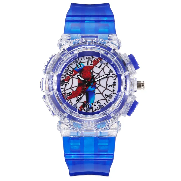 Disney Spider-Man Children Watches Boys Colorful Light Source Silicone Princess Elsa Kids Watch Student Gift Wrist Clock
