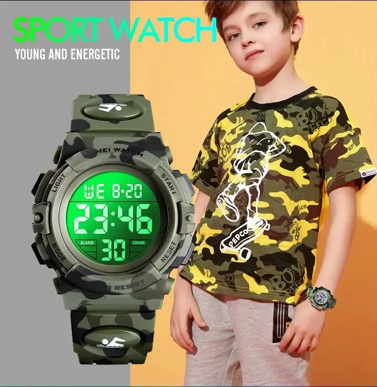 SKMEI 1548 Sport Children's Watch 5bar Waterproof Colorful Lights 12/24Hour Camouflage relogio infantil Boy Kids Watches