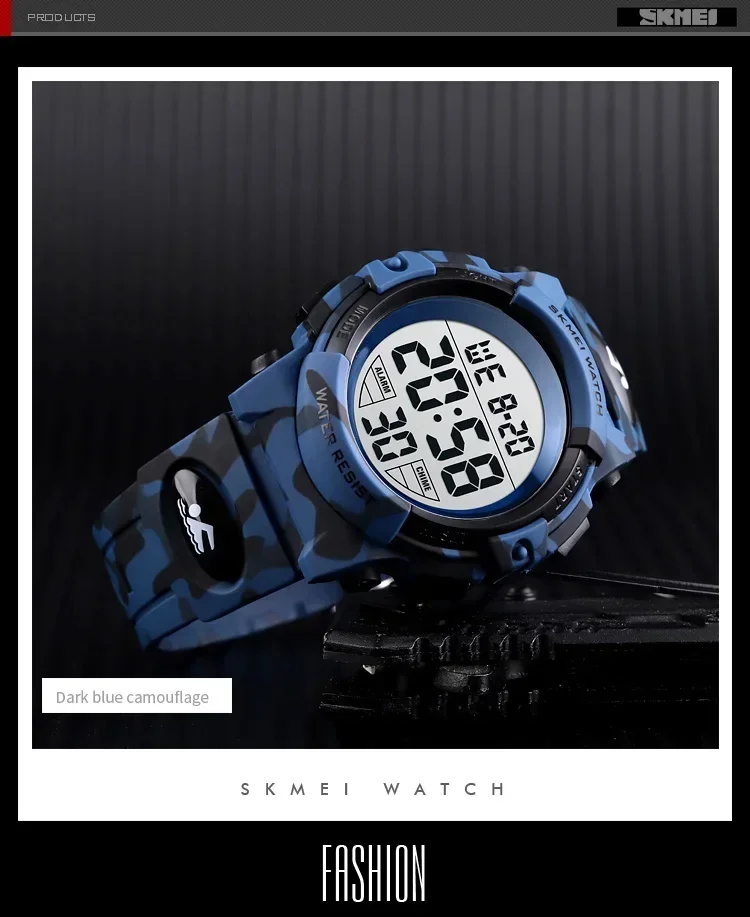 SKMEI 1548 Sport Children's Watch 5bar Waterproof Colorful Lights 12/24Hour Camouflage relogio infantil Boy Kids Watches
