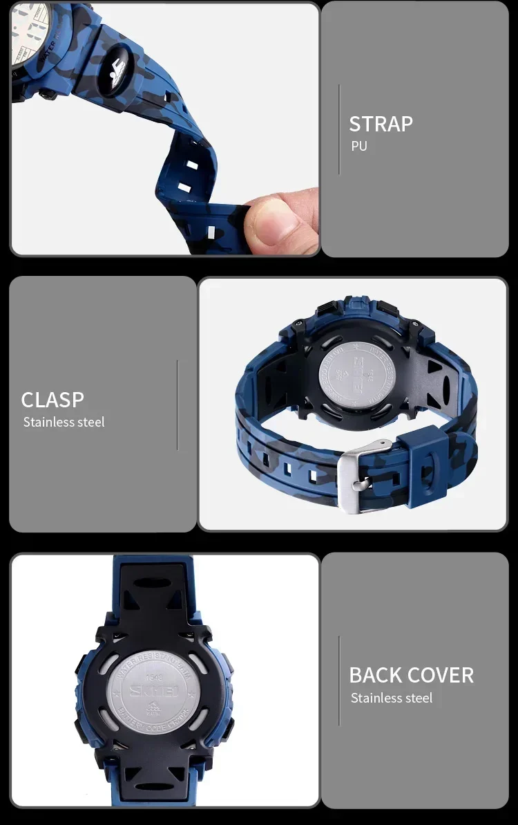 SKMEI 1548 Sport Children's Watch 5bar Waterproof Colorful Lights 12/24Hour Camouflage relogio infantil Boy Kids Watches