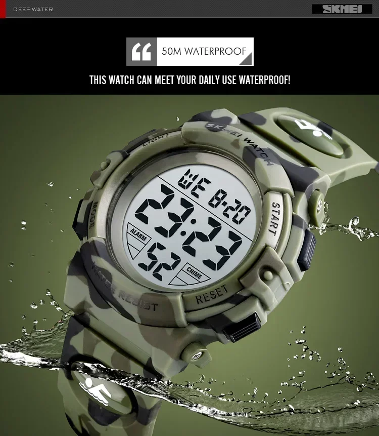 SKMEI 1548 Sport Children's Watch 5bar Waterproof Colorful Lights 12/24Hour Camouflage relogio infantil Boy Kids Watches