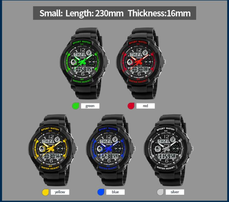 SKMEI Brand 50m Waterproof Children's Watches LED Multifunction Dual Time Quartz Digital Kids Wrist Watches Children Dress Watch