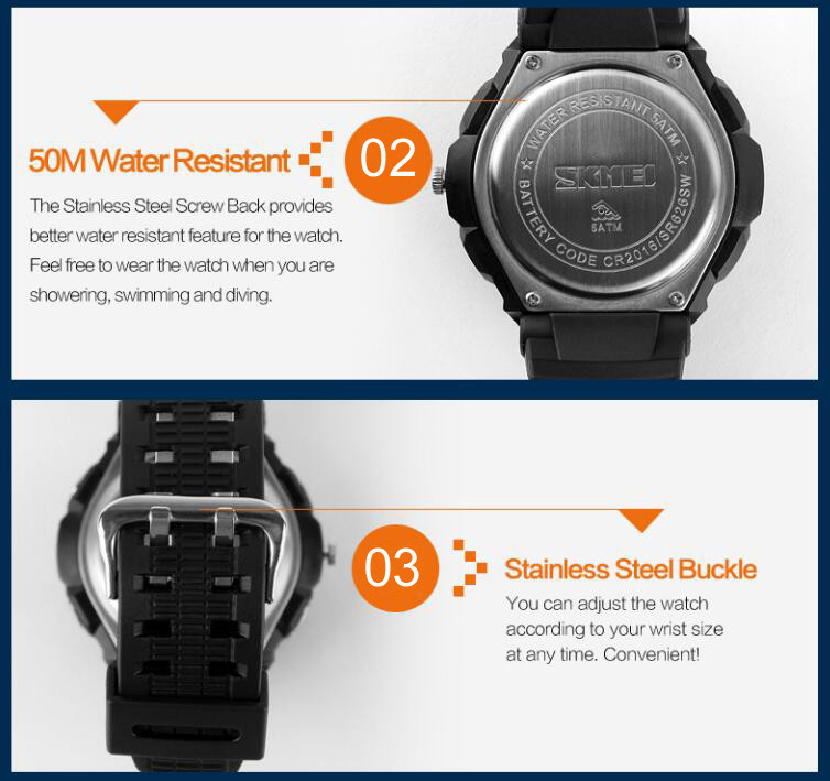SKMEI Brand 50m Waterproof Children's Watches LED Multifunction Dual Time Quartz Digital Kids Wrist Watches Children Dress Watch