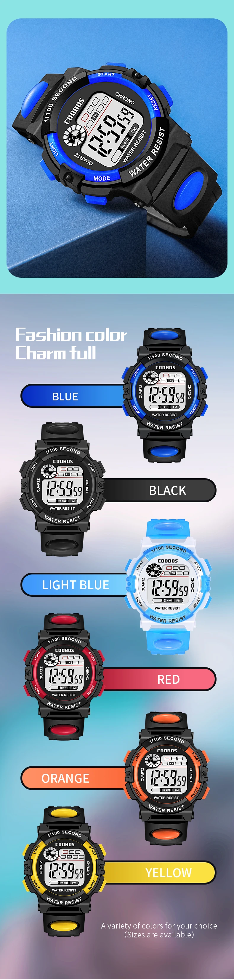 Electronic Watch For Boys Girls Children Luminous Dial Military Sport Watches for Kids Waterproof Multi-function Digital Watch