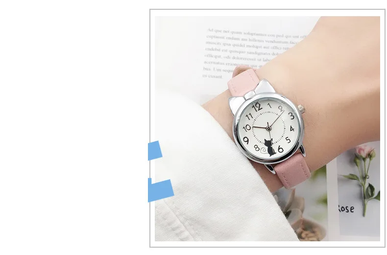 UTHAI H110 Kids's Watches Girl Cute Cat Cartoon Watch Children's Student Simple Waterproof Female Fashion Quartz Wristwatch Gift