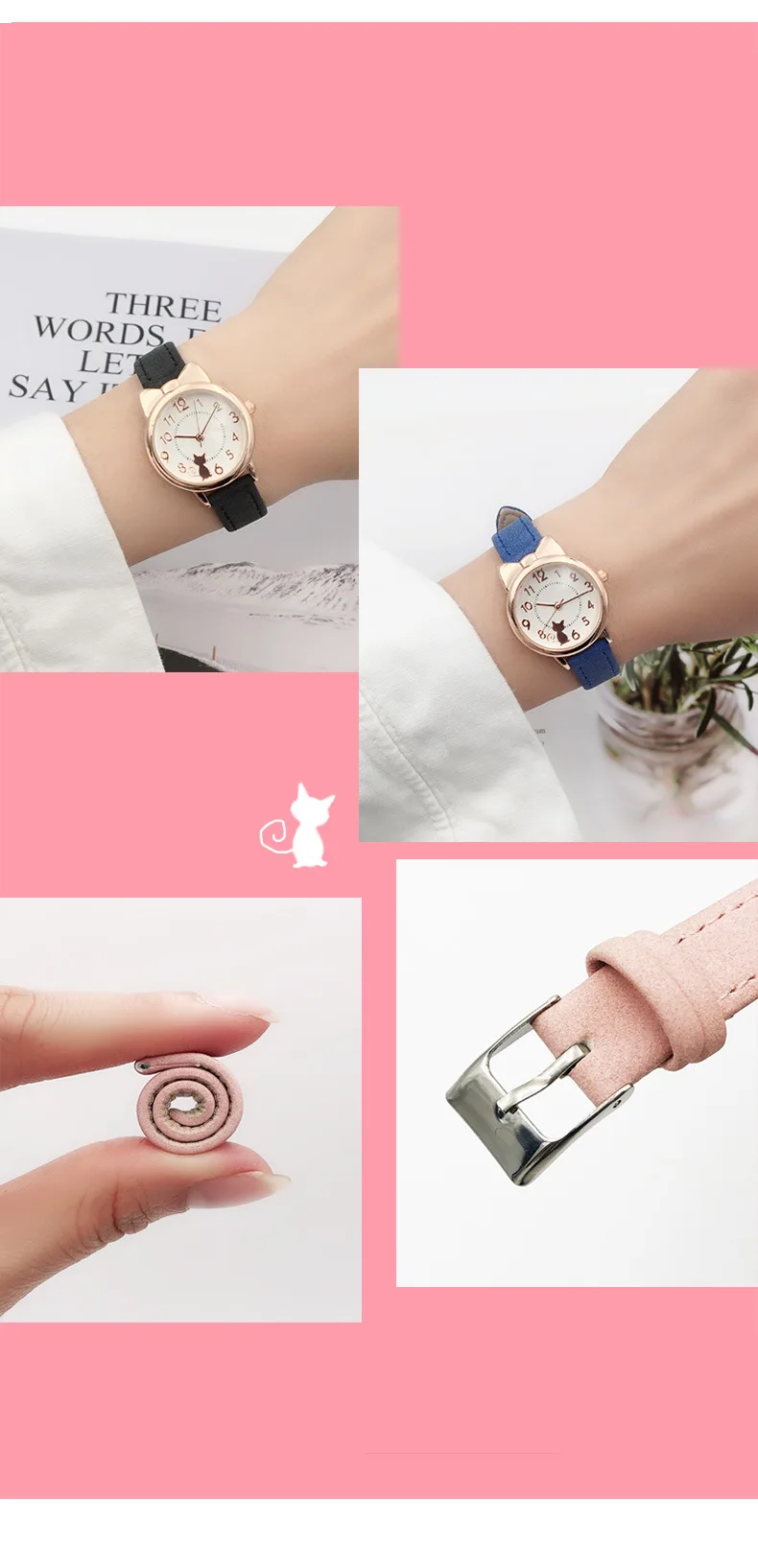 UTHAI H110 Kids's Watches Girl Cute Cat Cartoon Watch Children's Student Simple Waterproof Female Fashion Quartz Wristwatch Gift