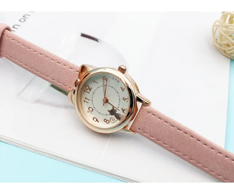 UTHAI H110 Kids's Watches Girl Cute Cat Cartoon Watch Children's Student Simple Waterproof Female Fashion Quartz Wristwatch Gift