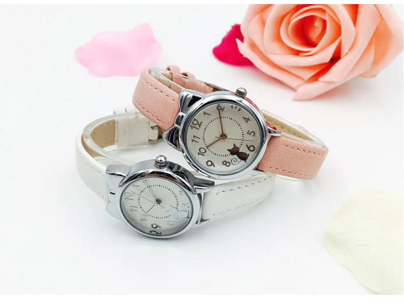 UTHAI H110 Kids's Watches Girl Cute Cat Cartoon Watch Children's Student Simple Waterproof Female Fashion Quartz Wristwatch Gift