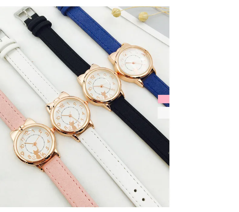 UTHAI H110 Kids's Watches Girl Cute Cat Cartoon Watch Children's Student Simple Waterproof Female Fashion Quartz Wristwatch Gift