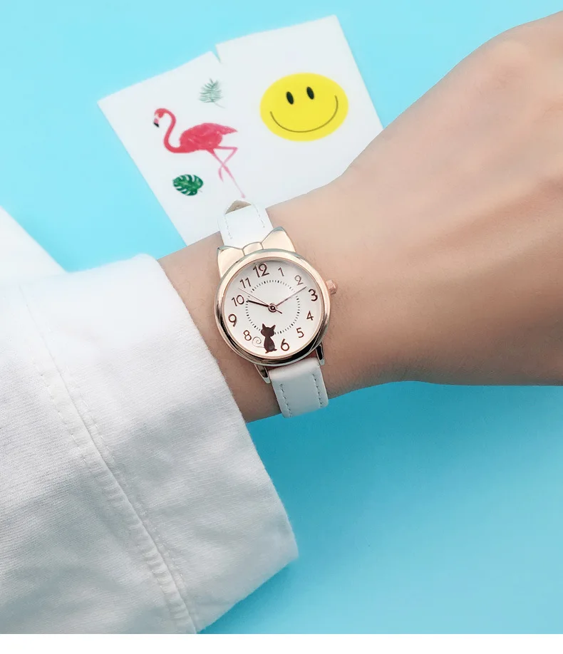 UTHAI H110 Kids's Watches Girl Cute Cat Cartoon Watch Children's Student Simple Waterproof Female Fashion Quartz Wristwatch Gift