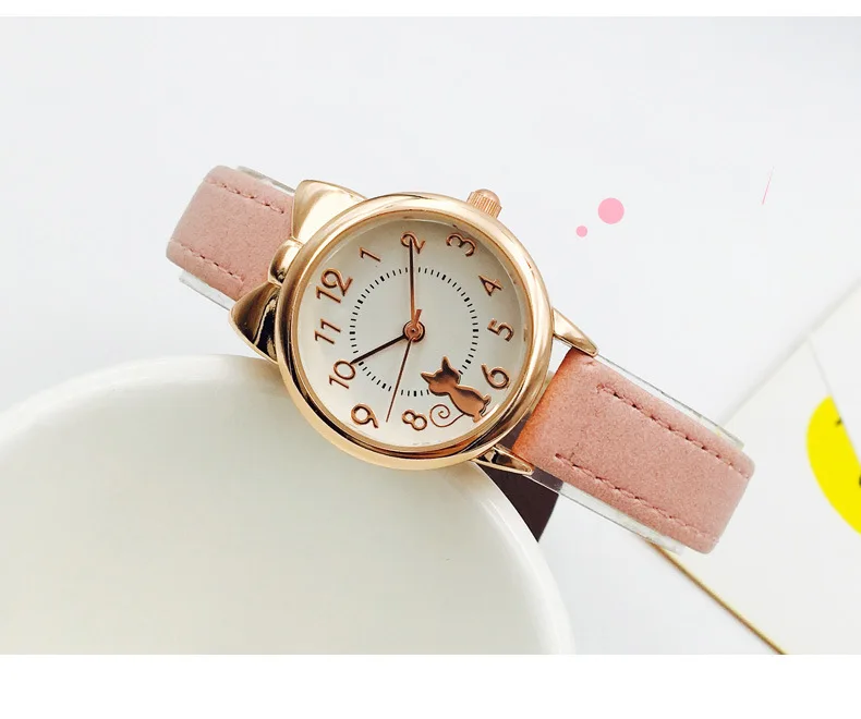 UTHAI H110 Kids's Watches Girl Cute Cat Cartoon Watch Children's Student Simple Waterproof Female Fashion Quartz Wristwatch Gift