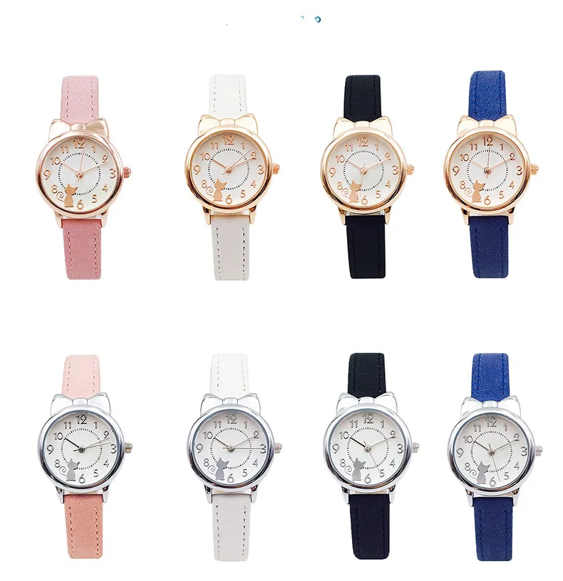UTHAI H110 Kids's Watches Girl Cute Cat Cartoon Watch Children's Student Simple Waterproof Female Fashion Quartz Wristwatch Gift