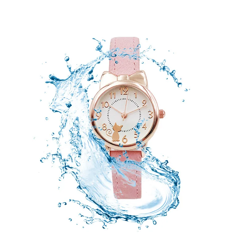 UTHAI H110 Kids's Watches Girl Cute Cat Cartoon Watch Children's Student Simple Waterproof Female Fashion Quartz Wristwatch Gift
