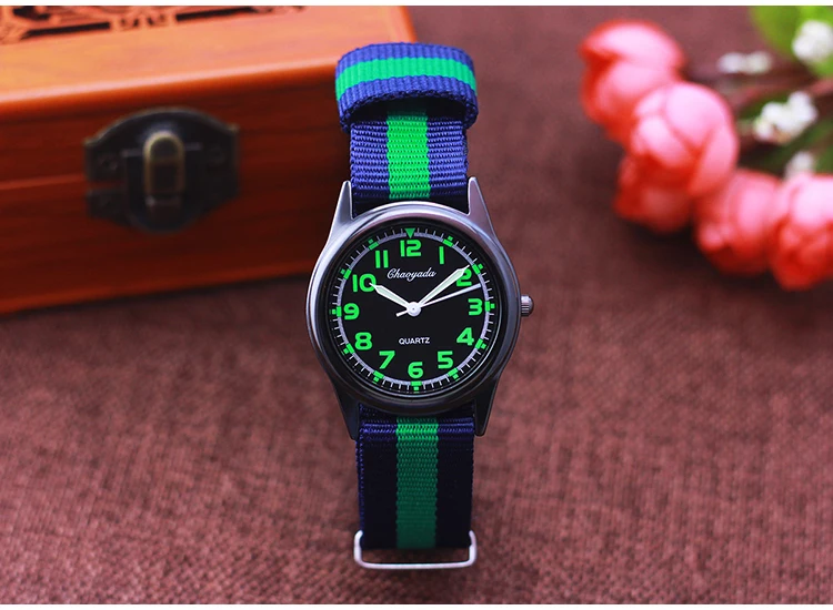Chaoyada Woman Man Color Stripe Canvas Strap Wrist Watches Children Child Boys Girls Students Fluorescent Digital Test Watches