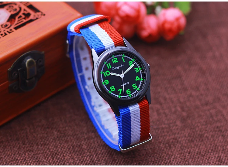 Chaoyada Woman Man Color Stripe Canvas Strap Wrist Watches Children Child Boys Girls Students Fluorescent Digital Test Watches