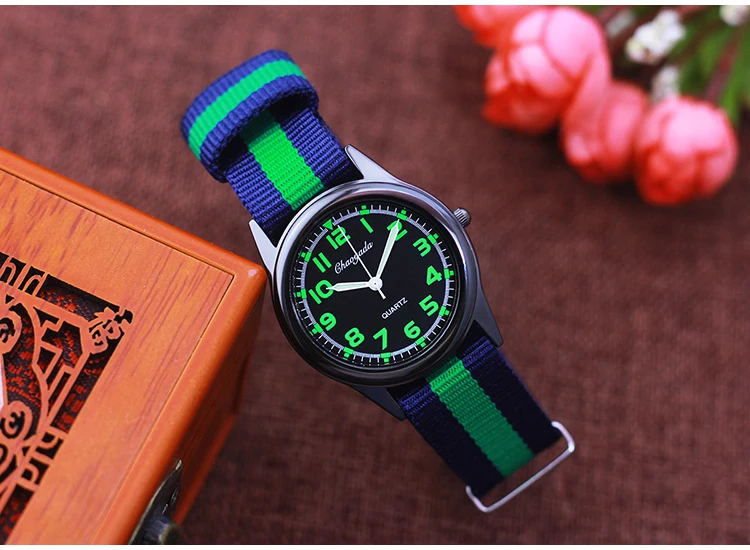 Chaoyada Woman Man Color Stripe Canvas Strap Wrist Watches Children Child Boys Girls Students Fluorescent Digital Test Watches