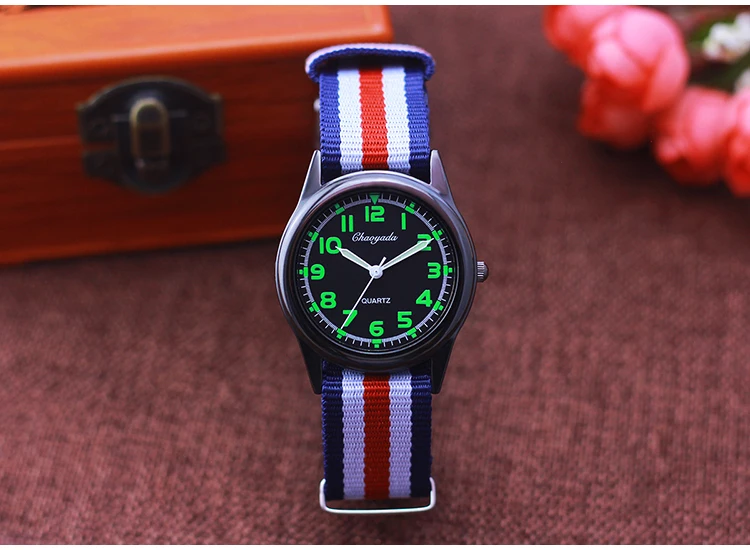 Chaoyada Woman Man Color Stripe Canvas Strap Wrist Watches Children Child Boys Girls Students Fluorescent Digital Test Watches