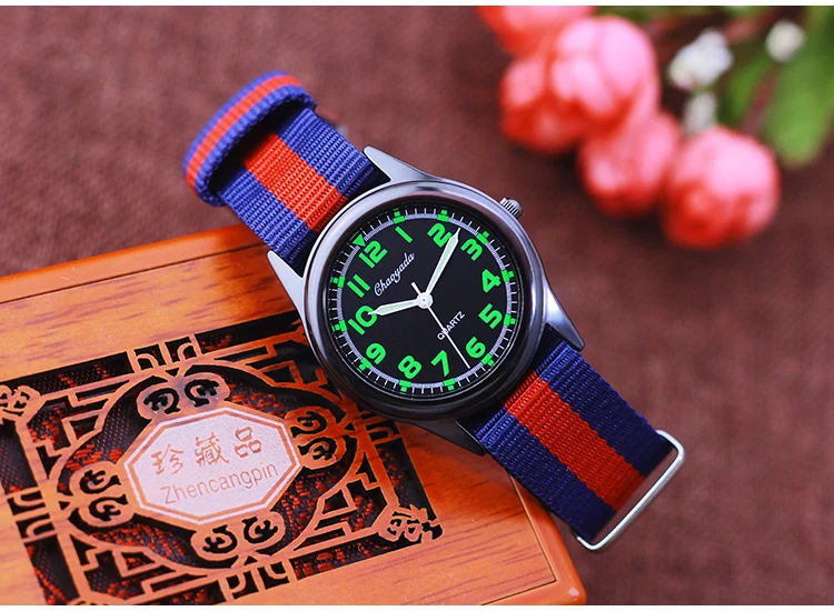 Chaoyada Woman Man Color Stripe Canvas Strap Wrist Watches Children Child Boys Girls Students Fluorescent Digital Test Watches