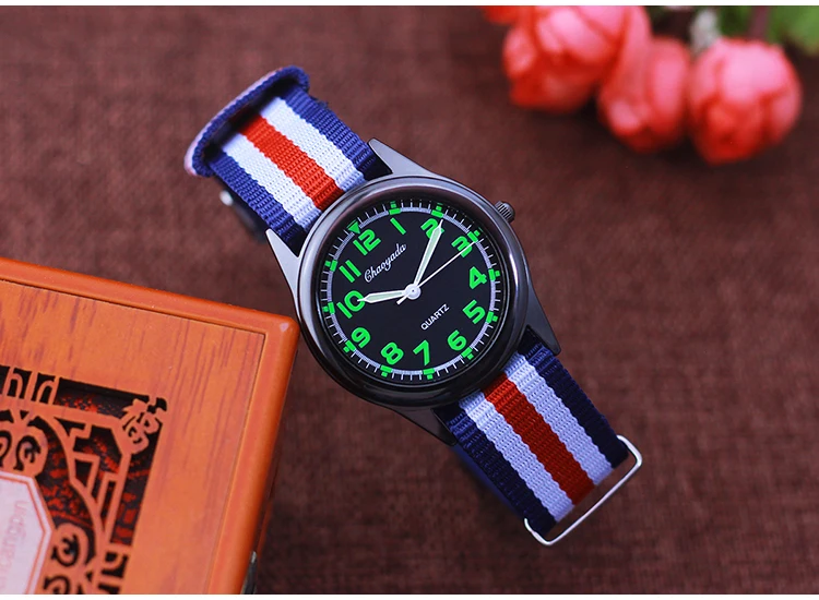 Chaoyada Woman Man Color Stripe Canvas Strap Wrist Watches Children Child Boys Girls Students Fluorescent Digital Test Watches