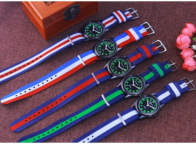 Chaoyada Woman Man Color Stripe Canvas Strap Wrist Watches Children Child Boys Girls Students Fluorescent Digital Test Watches