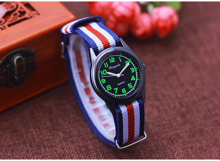 Chaoyada Woman Man Color Stripe Canvas Strap Wrist Watches Children Child Boys Girls Students Fluorescent Digital Test Watches