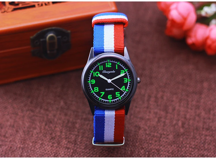 Chaoyada Woman Man Color Stripe Canvas Strap Wrist Watches Children Child Boys Girls Students Fluorescent Digital Test Watches