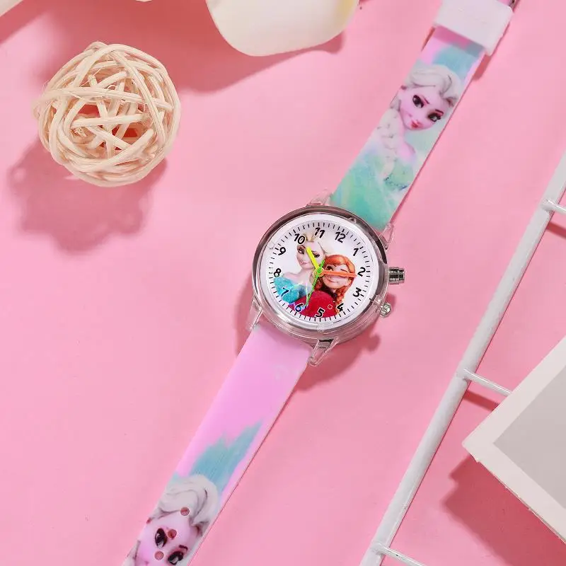 Disney Frozen Princess Elsa Children Cartoon Watches Spiderman Colorful Led Light Boys Watch Girls KidsGift Clock Wristwatch