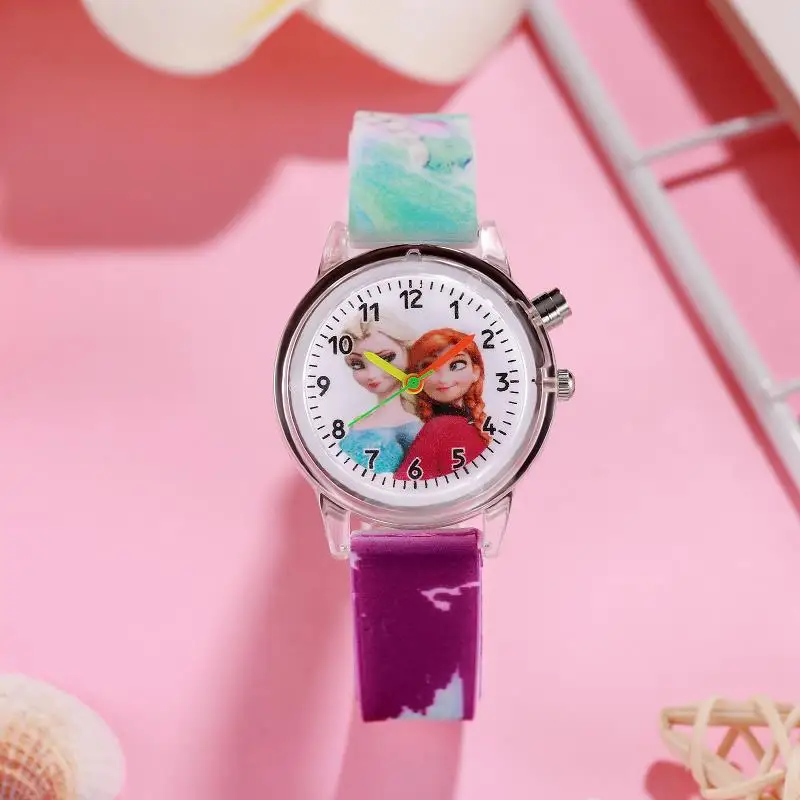 Disney Frozen Princess Elsa Children Cartoon Watches Spiderman Colorful Led Light Boys Watch Girls KidsGift Clock Wristwatch
