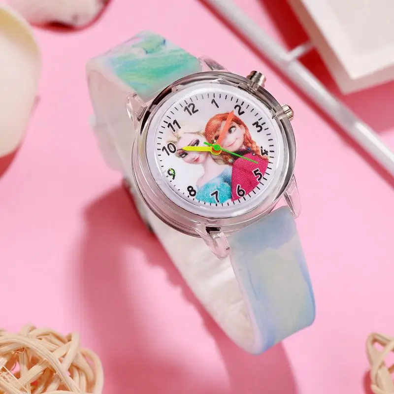 Disney Frozen Princess Elsa Children Cartoon Watches Spiderman Colorful Led Light Boys Watch Girls KidsGift Clock Wristwatch