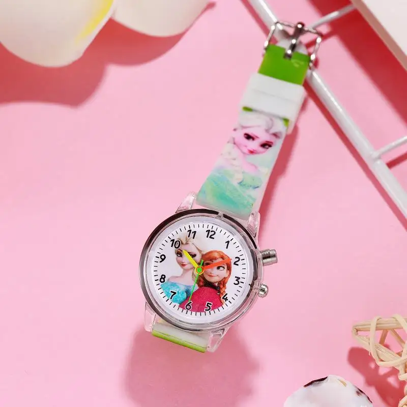 Disney Frozen Princess Elsa Children Cartoon Watches Spiderman Colorful Led Light Boys Watch Girls KidsGift Clock Wristwatch