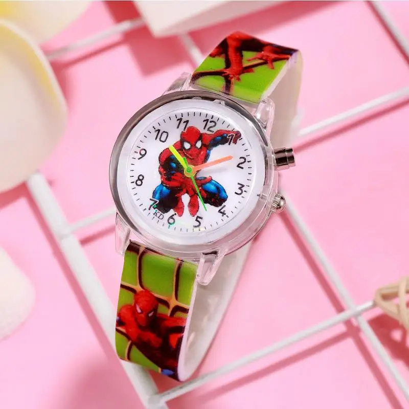 Disney Frozen Princess Elsa Children Cartoon Watches Spiderman Colorful Led Light Boys Watch Girls KidsGift Clock Wristwatch