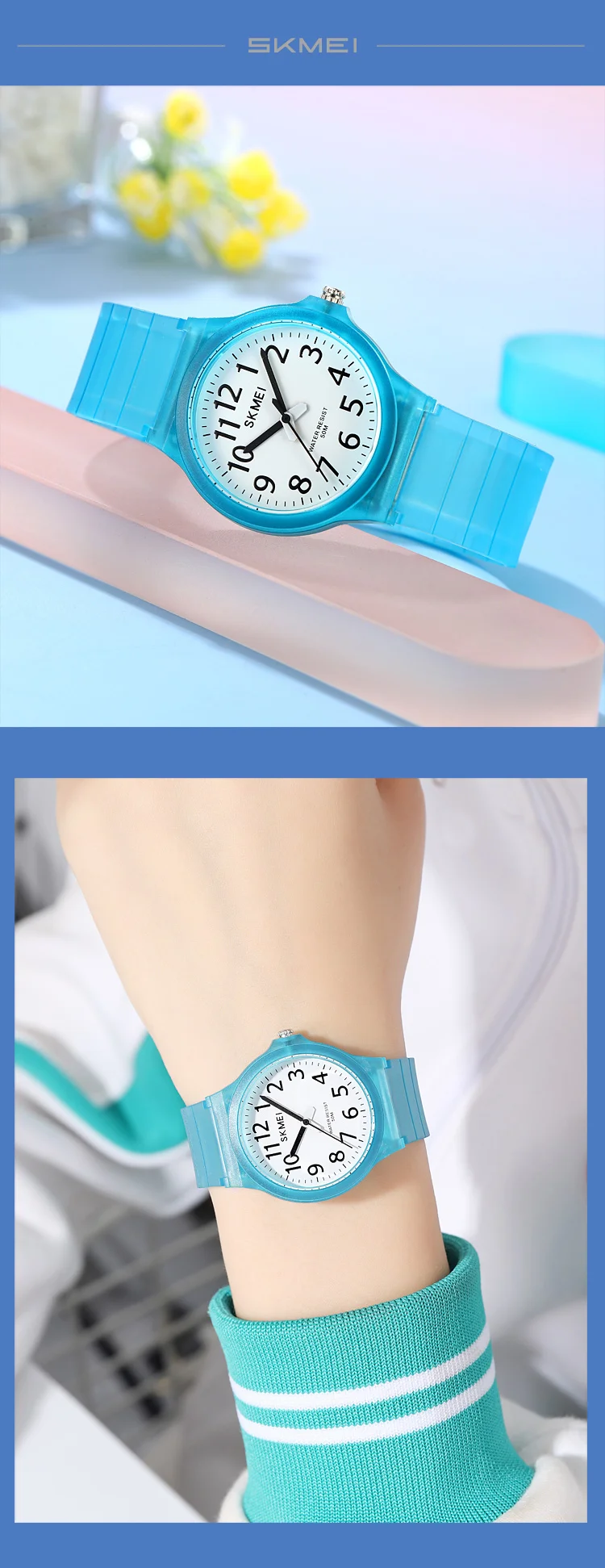 SKMEI 2557 Fashion Quartz Wristwatch 5Bar Waterproof Student Wrist Watch Women Men Fashion Casual Outfit Clock For Raining Day