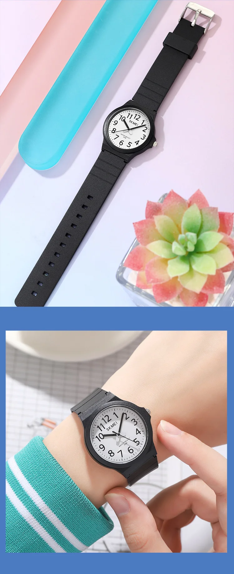 SKMEI 2557 Fashion Quartz Wristwatch 5Bar Waterproof Student Wrist Watch Women Men Fashion Casual Outfit Clock For Raining Day