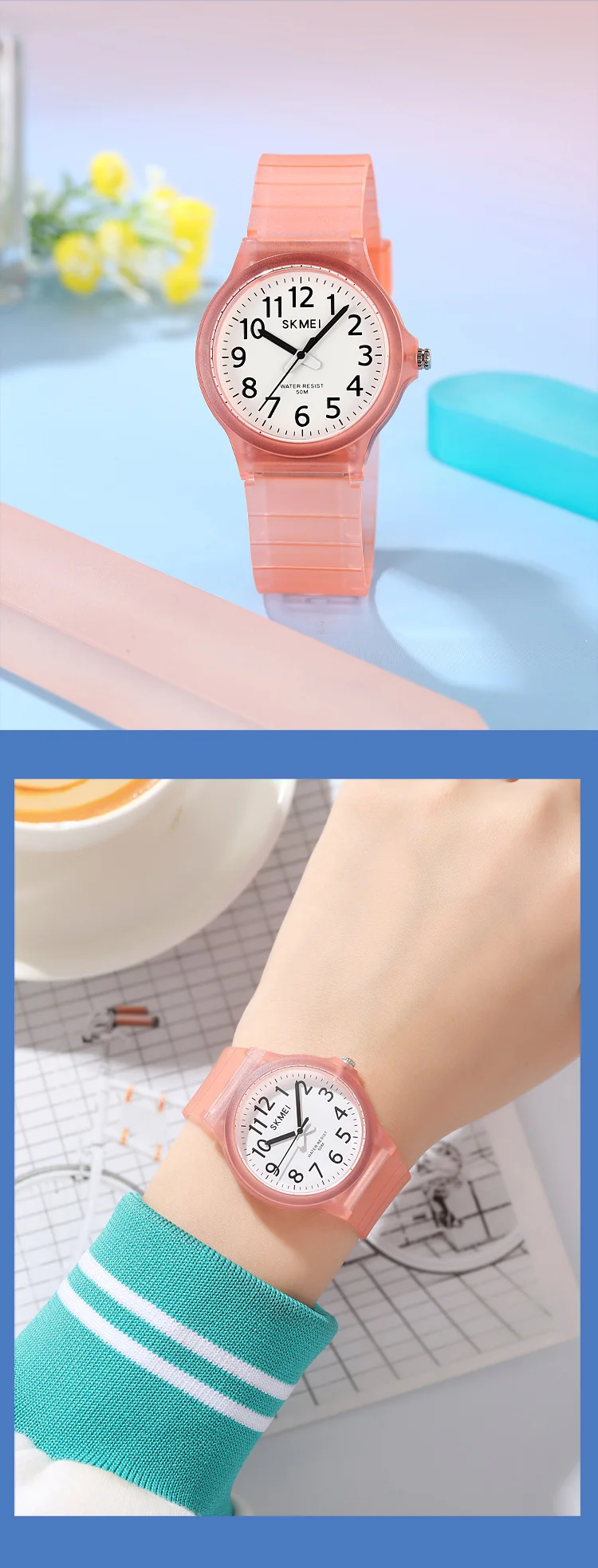 SKMEI 2557 Fashion Quartz Wristwatch 5Bar Waterproof Student Wrist Watch Women Men Fashion Casual Outfit Clock For Raining Day